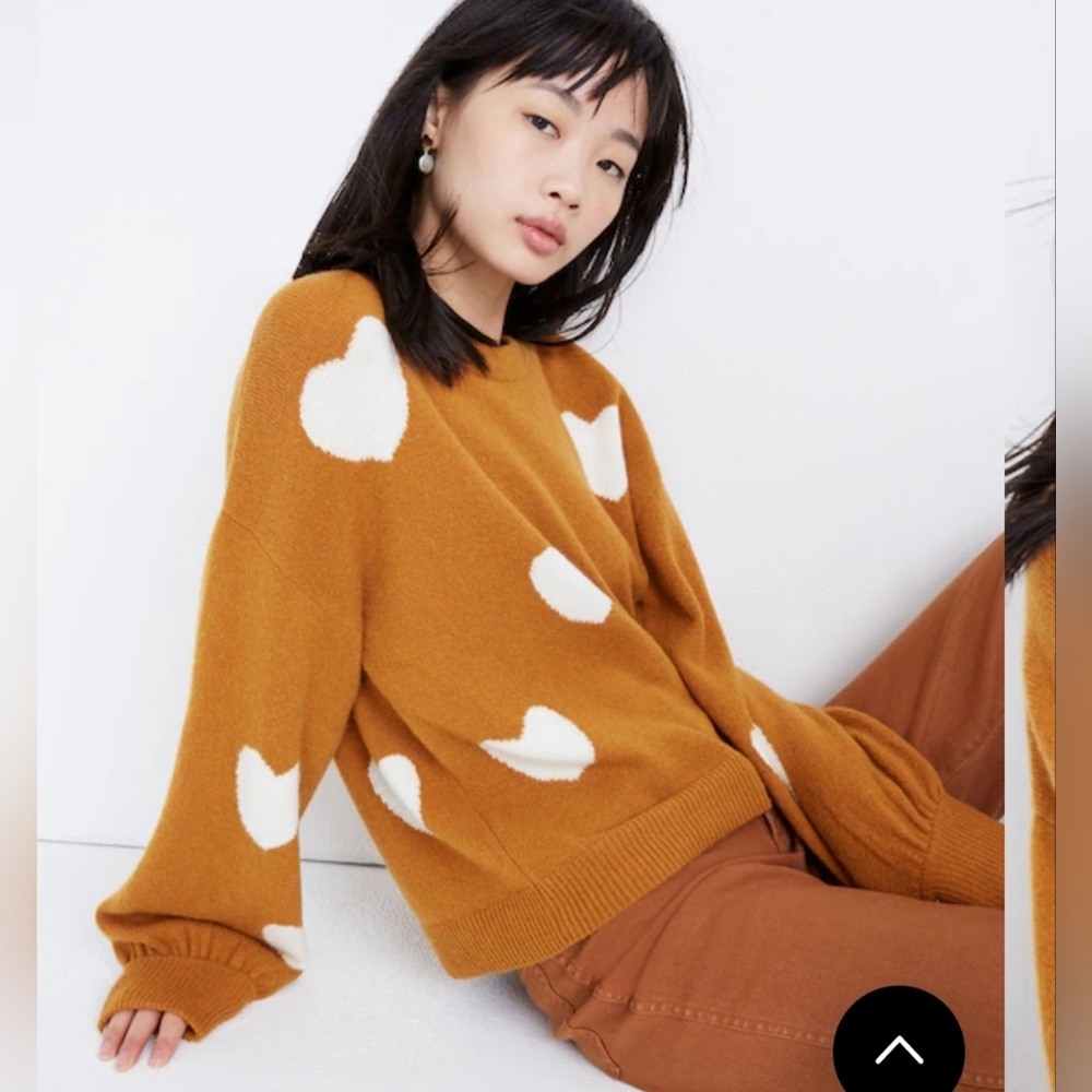 MADEWELL HEART DOT BALLOON SLEEVE PULLOVER SWEATER SMALL COZY WOOL BLEND